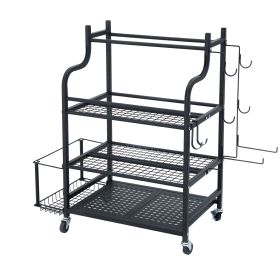 Yoga Mat Storage Rack, Home Gym Workout Equipment Organizer, Powder Coated Finish Steel Yoga Mat Holder with Hooks & Wheels, Weight Rack for Dumbbell