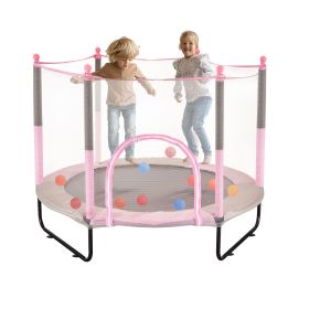 60" Kids Trampoline, 5FT Indoor Outdoor Trampoline, Mini Toddler Recreational Trampolinewith Safety Enclosure Net and Basketball Hoop