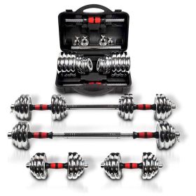 Adjustable Dumbbell Set With 3 in 1 Dumbbell Barbell Metal Connecting Rod, Chromed Weights, Hardcover Gift Box, Adjustable Weight Sets up to 66lbs