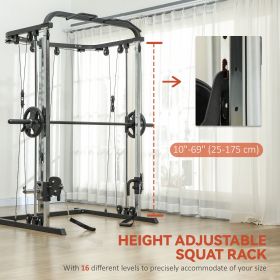 3-in-1 Home Gym Smith Machine Power Rack with Cable Crossover Pull up Station 16-Level Adjustable Squat Rack And Barbell Holder