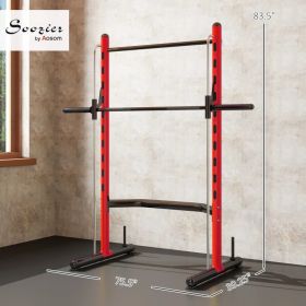 Soozier Squat Rack With Pull Up Bar And Barbell Bar Adjustable Bench Press Multi-Function Weight Lifting Half Rack Red (Option: Red)